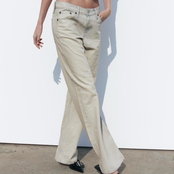 Zara Jeans NWT TRF Mid Wrinkle Effect Coated Jeans - Picture 2 of 4